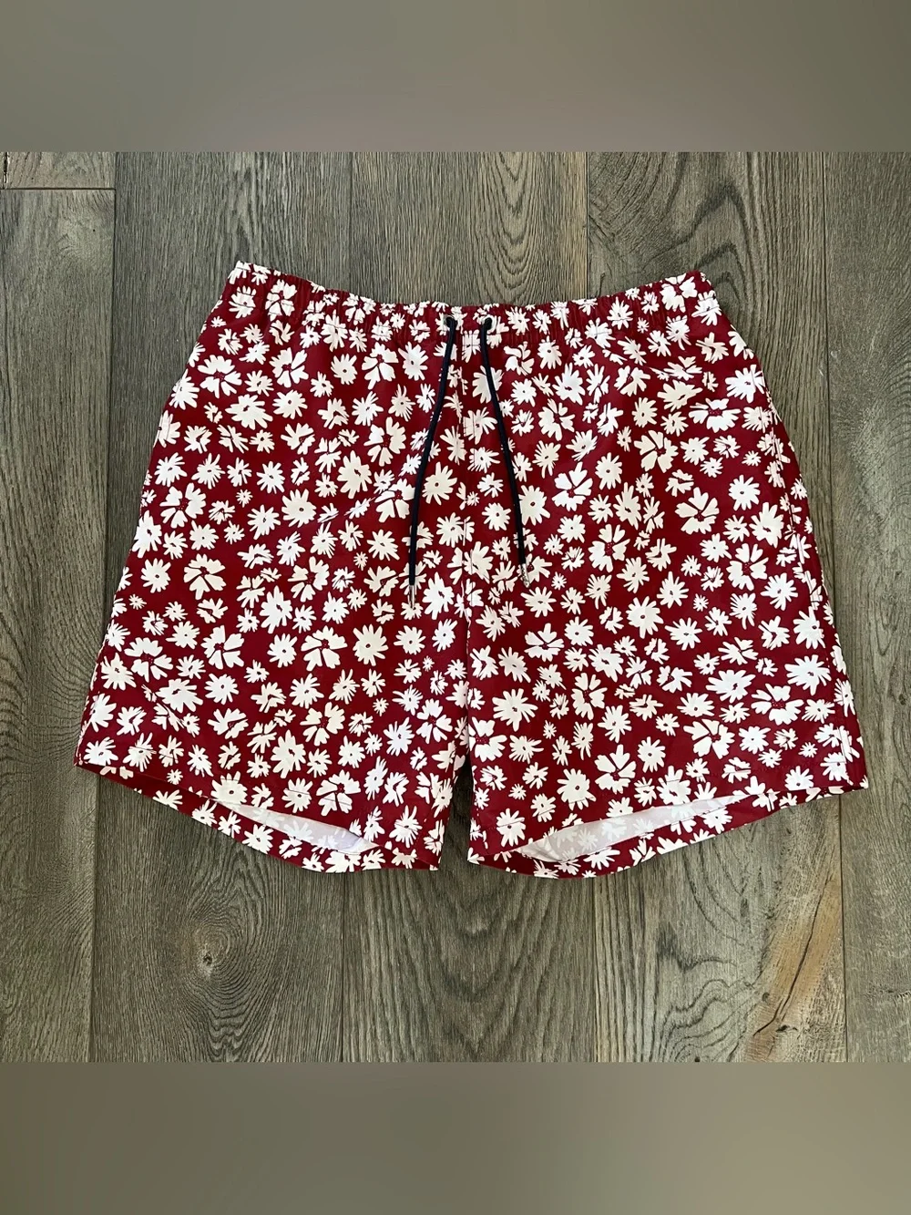 ZARA Men’s Red Floral Print Elastic Waist Swim Trunks Size XL
